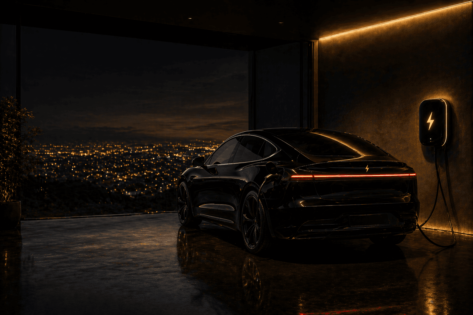 Rendered EVStreak Vehicle Home hero in dark cockpit mode showing premium ownership posture.